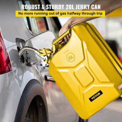 20L Yellow Steel Jerry Can with Flexible Spout - Rustproof & Heat-Resistant