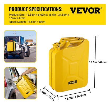 20L Yellow Steel Jerry Can with Flexible Spout - Rustproof & Heat-Resistant