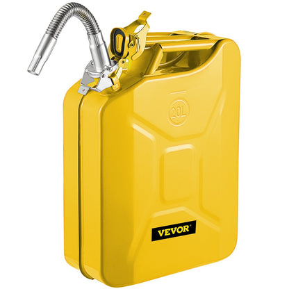 20L Yellow Steel Jerry Can with Flexible Spout - Rustproof & Heat-Resistant