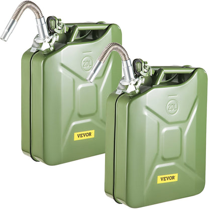 20L Military-Style Steel Fuel Can with Flexible Spout, Green, Set of 2