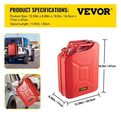 20L Rustproof Steel Jerry Cans with Flexible Spout, 2 Pack, Red, 8.4 kg Total