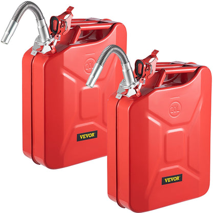20L Rustproof Steel Jerry Cans with Flexible Spout, 2 Pack, Red, 8.4 kg Total
