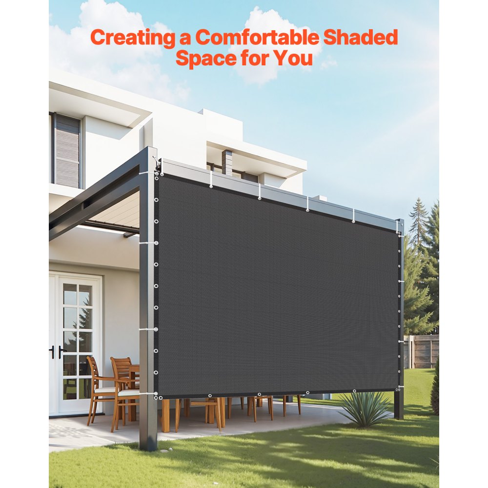 VEVOR 90% Sun Shade Cloth Privacy Screen 305 x 305 cm for Patio Garden (Black)