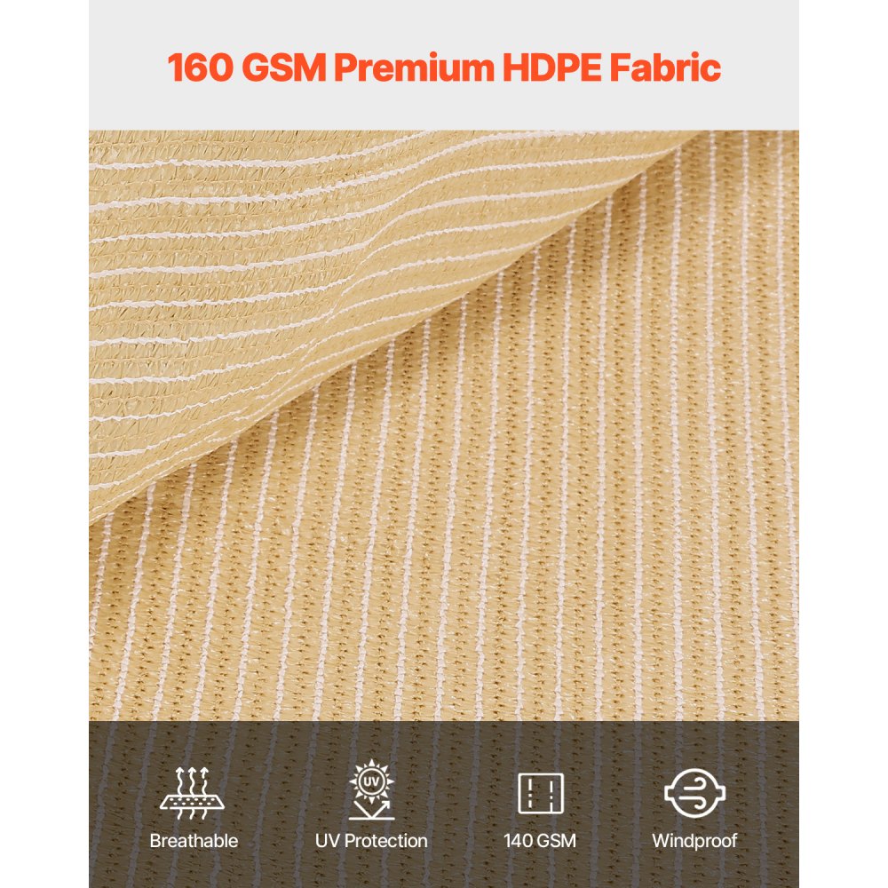 VEVOR 90% Sun Shade Cloth Privacy Screen 366 x 610 cm for Patio Garden (Beige)