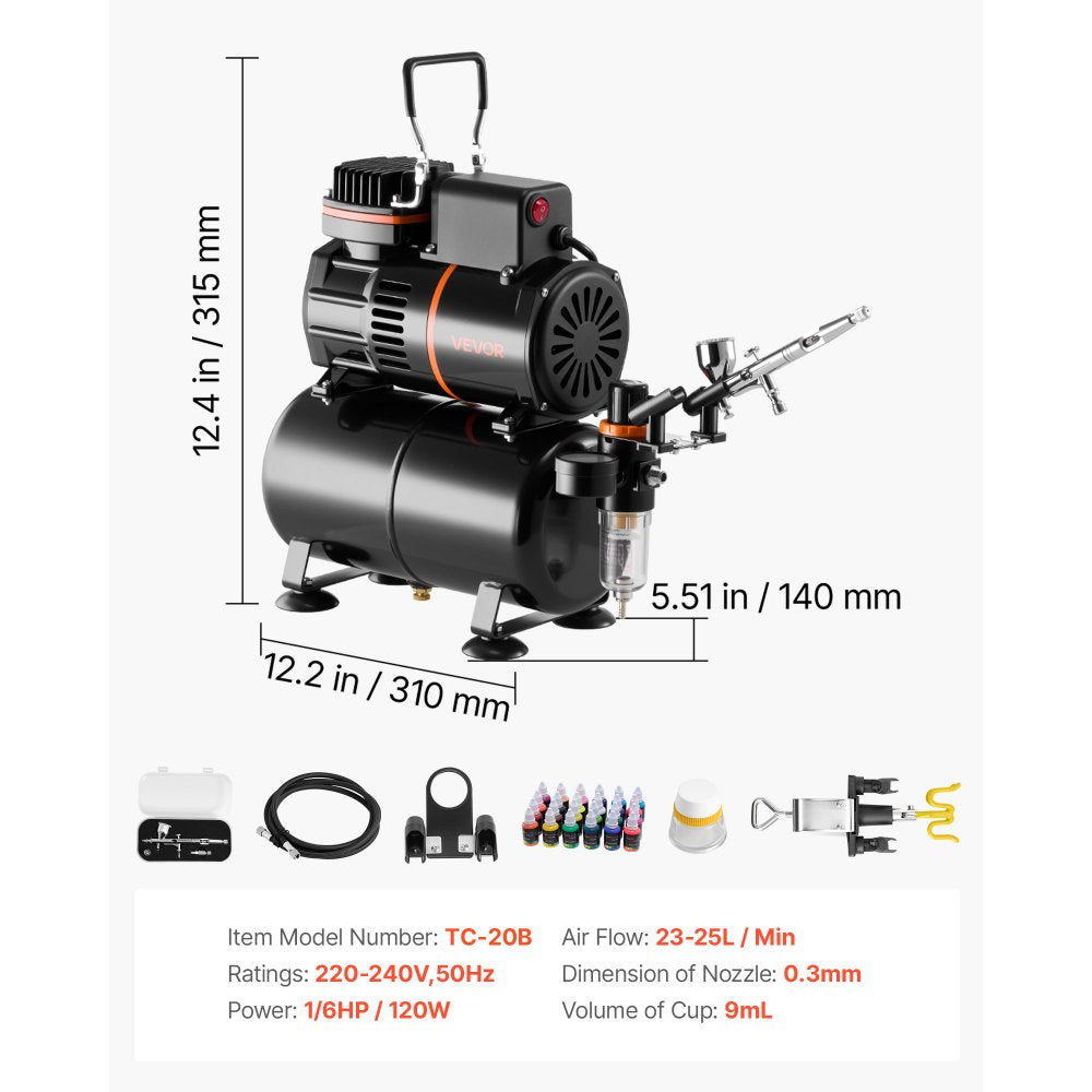 Airbrush Kit Air Brush Kit 1/6 HP Air Compressor Airbrush Tip Hose Tank