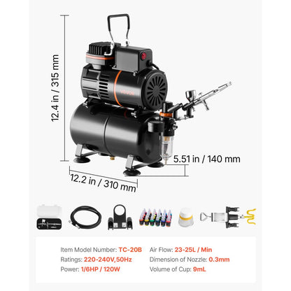 Airbrush Kit Air Brush Kit 1/6 HP Air Compressor Airbrush Tip Hose Tank