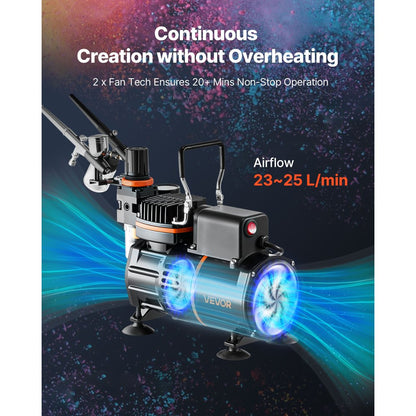 Airbrush Kit Air Brush Kit 1/6 HP Air Compressor 3 Airbrushes 3 Tips 2 Fan