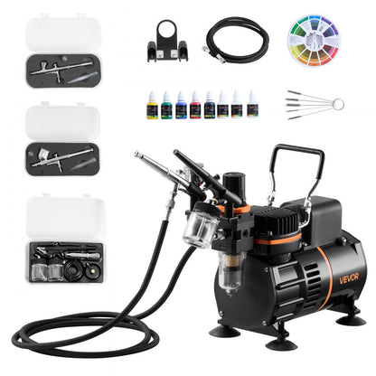Airbrush Kit Air Brush Kit 1/6 HP Air Compressor 3 Airbrushes 3 Tips 2 Fan