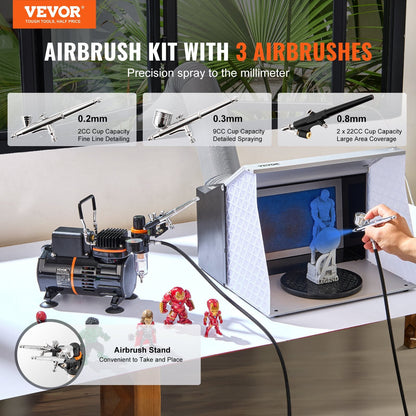 Professional Airbrushing System Kit with Dual Fan Compressor & 3 Airbrushes