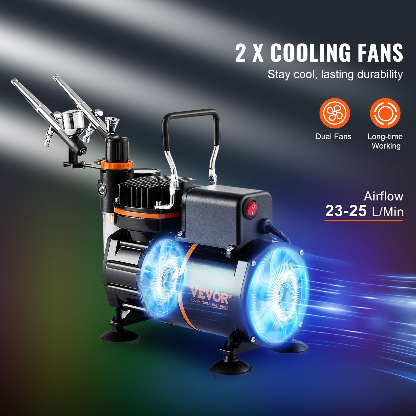 VEVOR Airbrush Kit, Dual Fan Air Compressor Professional Airbrushing System Kit