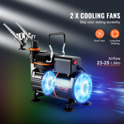 VEVOR Airbrush Kit, Dual Fan Air Compressor Professional Airbrushing System Kit