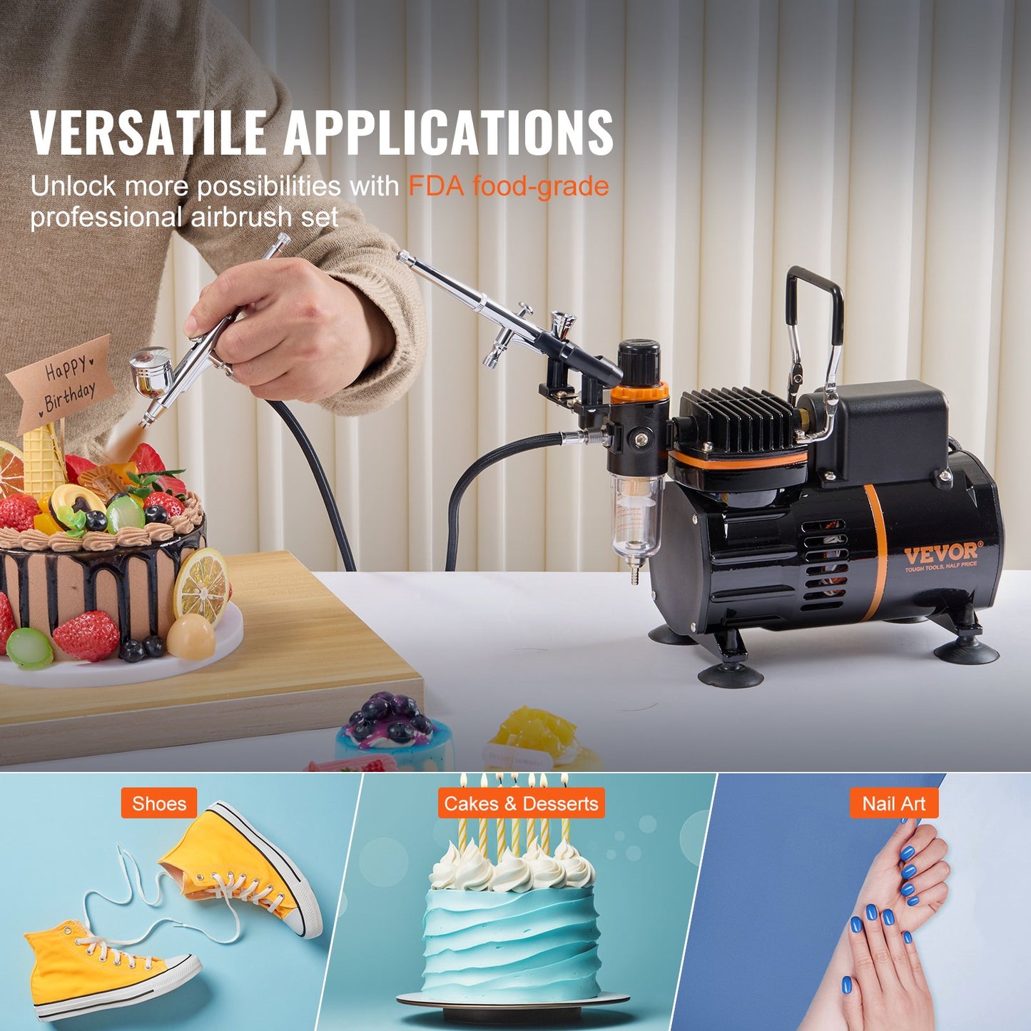 VEVOR Airbrush Kit, Dual Fan Air Compressor Professional Airbrushing System Kit