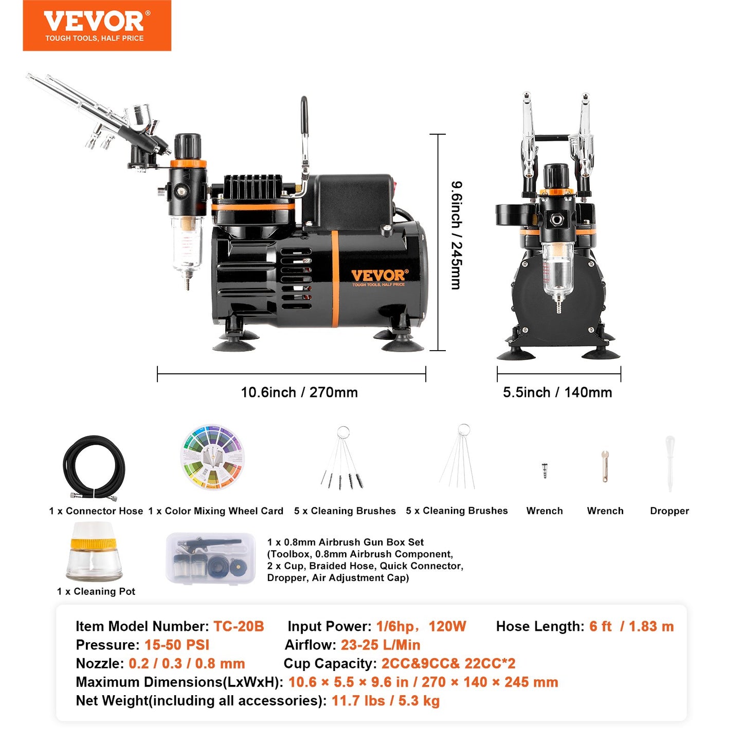 VEVOR Airbrush Kit, Dual Fan Air Compressor Professional Airbrushing System Kit