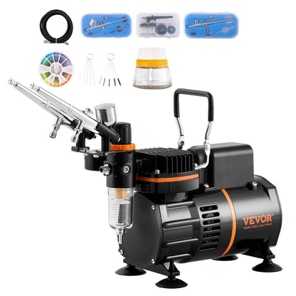Professional Airbrushing System Kit with Dual Fan Compressor & 3 Airbrushes