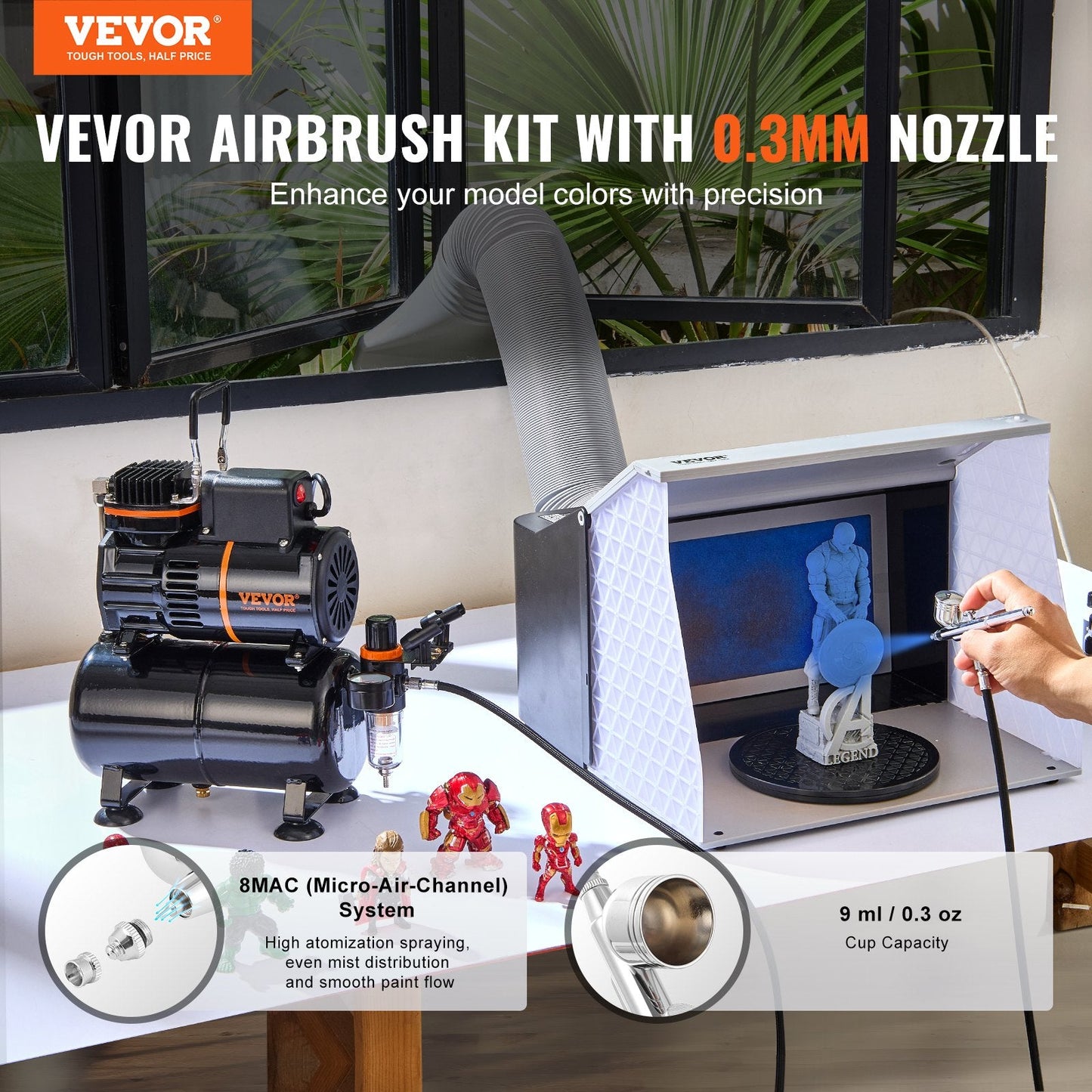 Dual Fan Airbrush Kit with 3.5L Tank, 0.3mm Nozzle, and Accessories Set