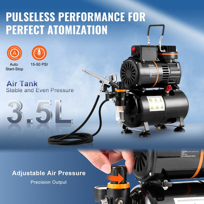 Dual Fan Airbrush Kit with 3.5L Tank, 0.3mm Nozzle, and Accessories Set