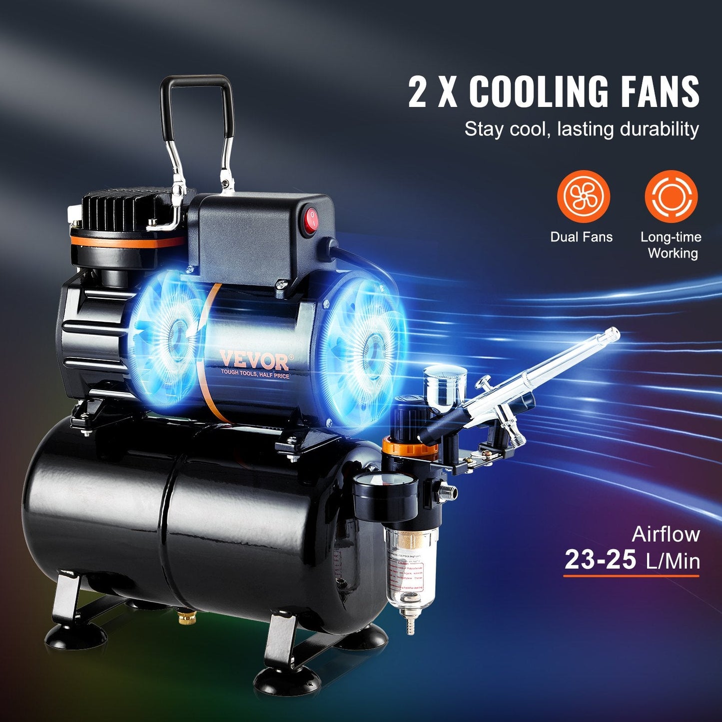 Dual Fan Airbrush Kit with 3.5L Tank, 0.3mm Nozzle, and Accessories Set
