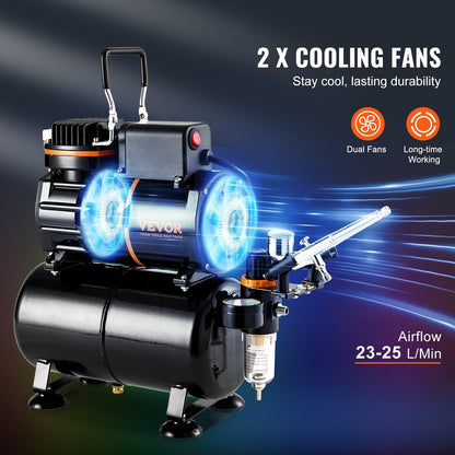 Dual Fan Airbrush Kit with 3.5L Tank, 0.3mm Nozzle, and Accessories Set