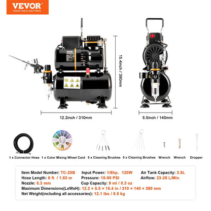 Dual Fan Airbrush Kit with 3.5L Tank, 0.3mm Nozzle, and Accessories Set