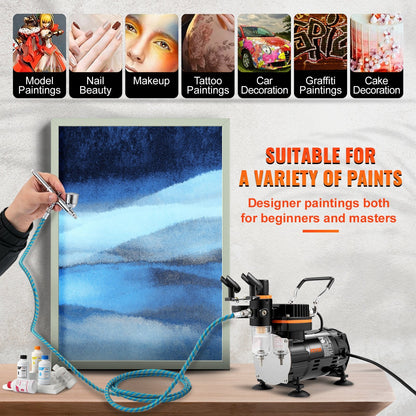 Dual-Action Airbrush Kit with Compressor for Art, Makeup, and Models
