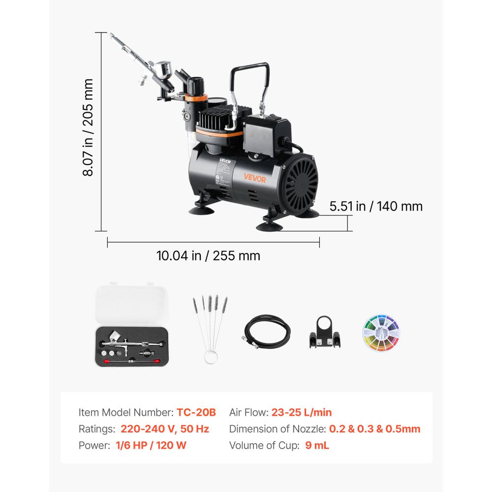 Airbrush Kit Air Brush Kit 1/6 HP Air Compressor 1 Airbrush 3 Tips Hose