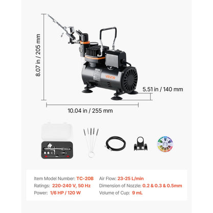 Airbrush Kit Air Brush Kit 1/6 HP Air Compressor 1 Airbrush 3 Tips Hose