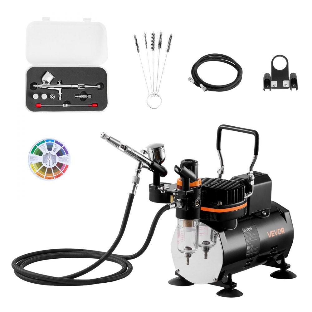 Airbrush Kit Air Brush Kit 1/6 HP Air Compressor 1 Airbrush 3 Tips Hose