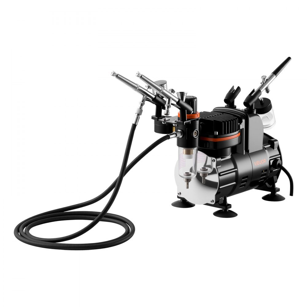 Airbrush Kit Air Brush Kit 1/6 HP Air Compressor 3 Airbrushes 3 Tips Paint