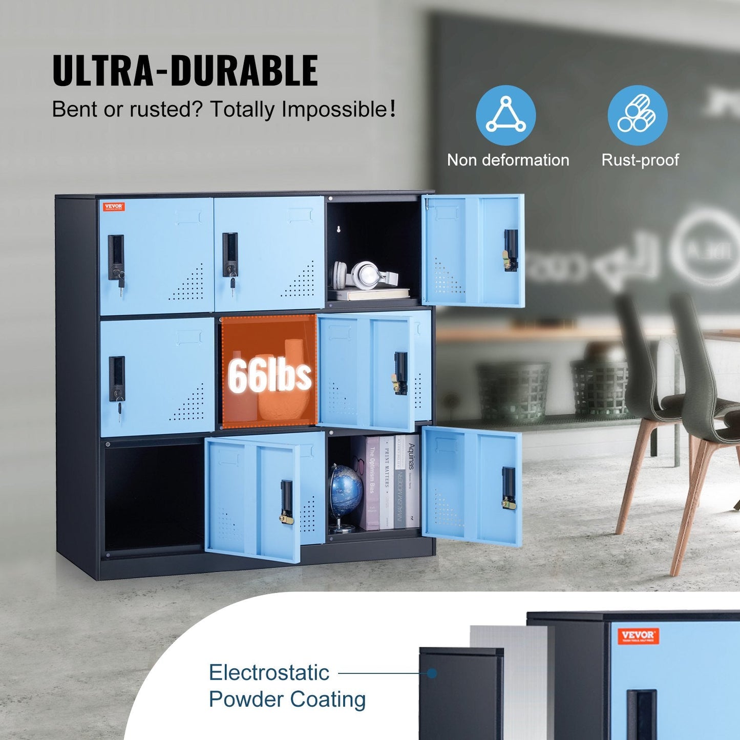 Black Steel 9-Door Storage Cabinet with Lock and Air Vent for Office or Garage