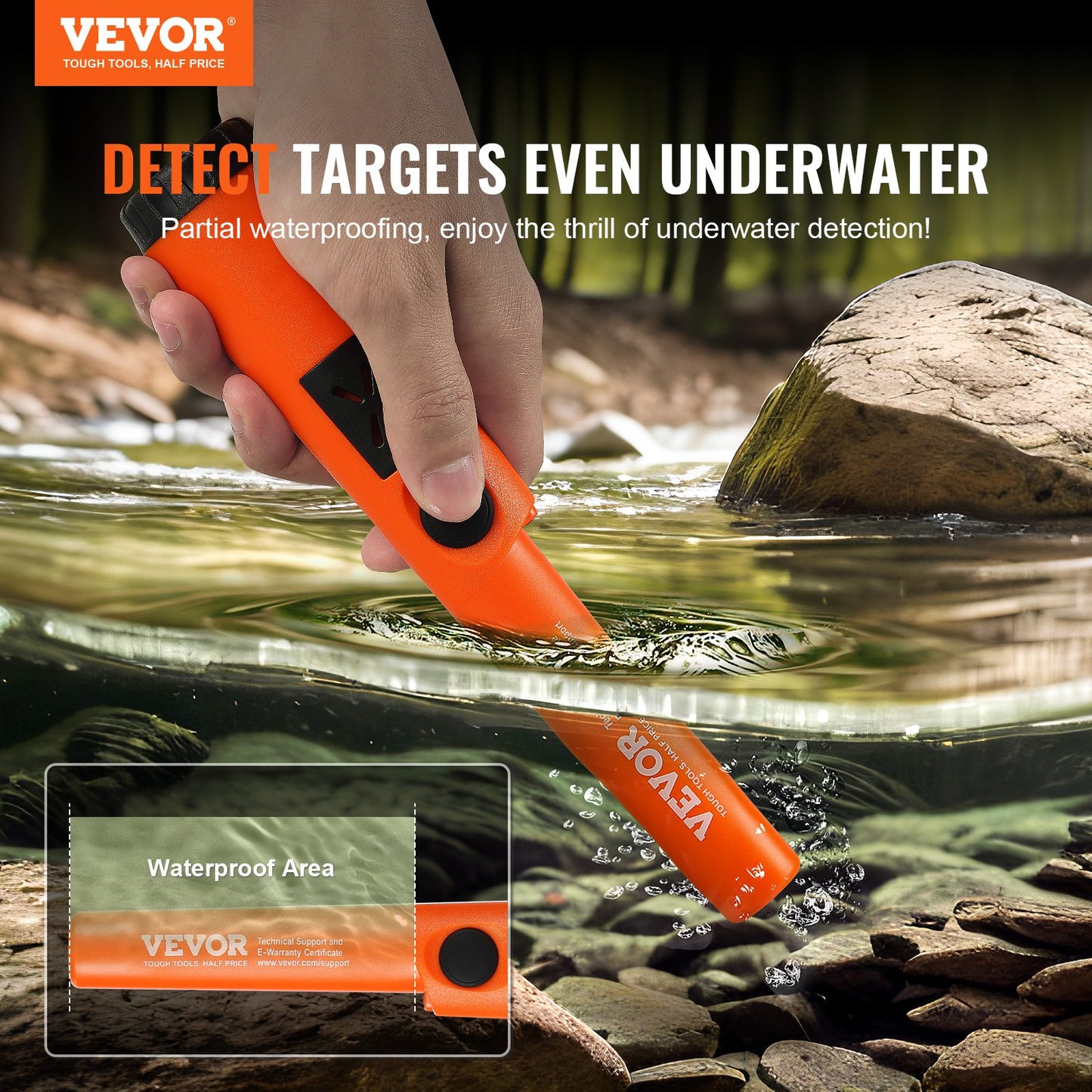 VEVOR Metal Detector Pinpointer, Partial Waterproof Handheld Pin Pointer Wand, 5