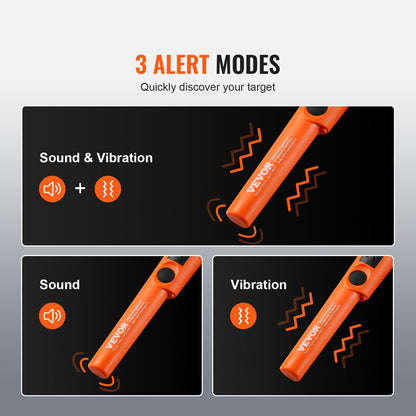 Three-mode pinpointer offers sound, vibration, or combined alerts for flexible searching