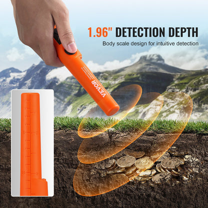 Compact ABS metal detector with holster, elastic cord, batteries, and waterproof storage bag