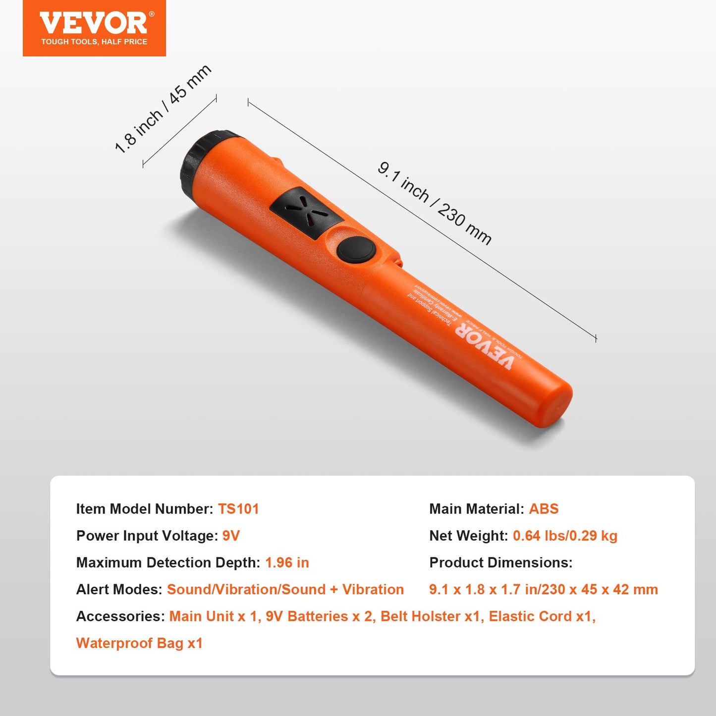 VEVOR Metal Detector Pinpointer, Partial Waterproof Handheld Pin Pointer Wand, 5