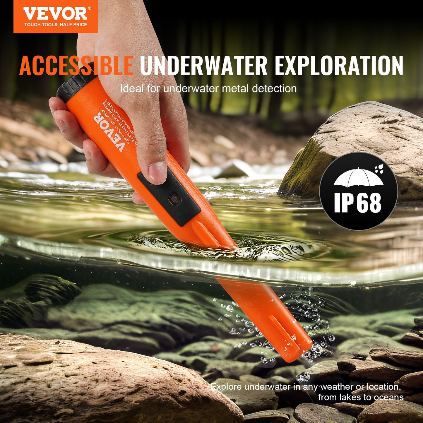 VEVOR Metal Detector Pinpointer, IP68 Fully Waterproof Handheld Pin Pointer Wand,