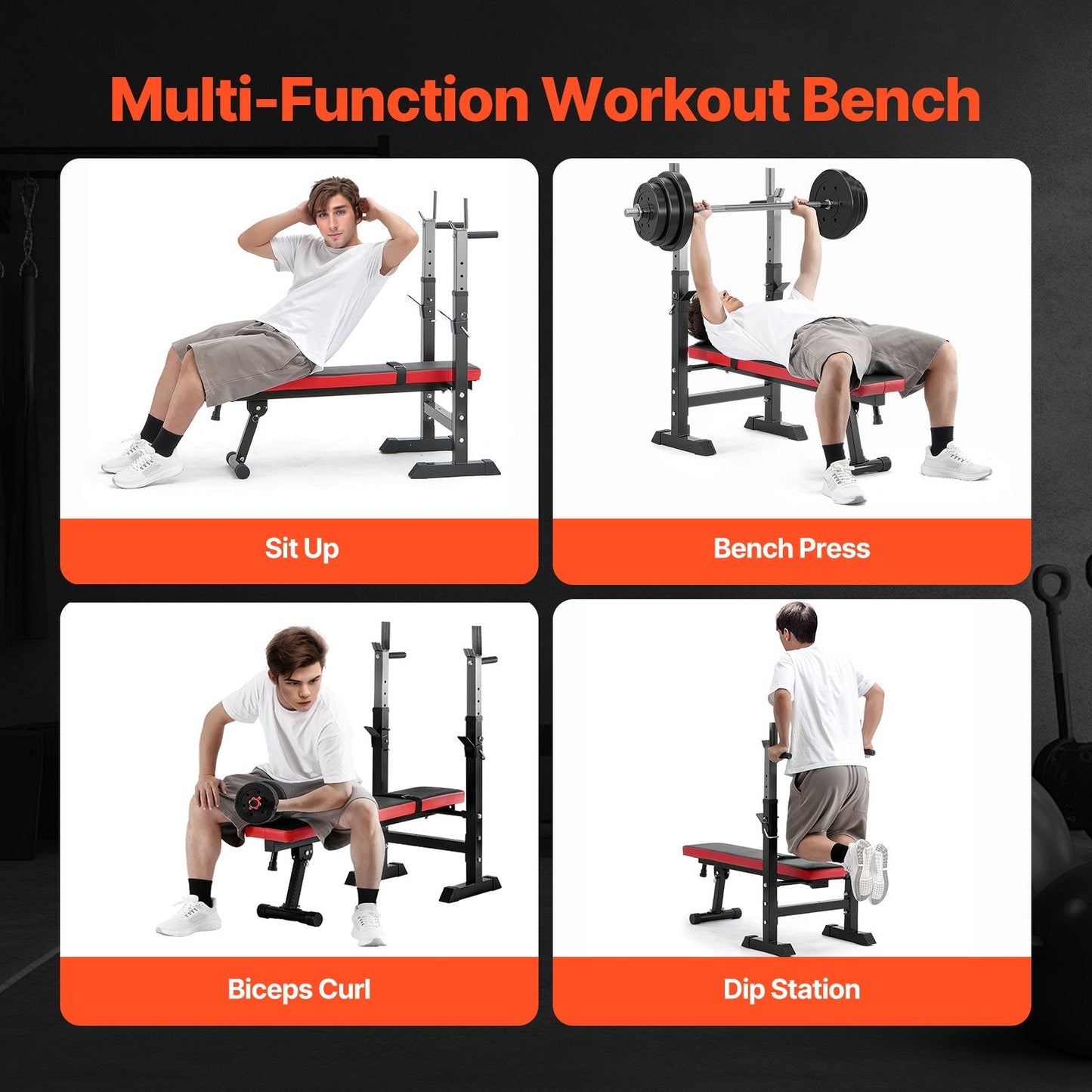Adjustable Home Gym Weight Bench with Squat Rack and Pull-Up Handles