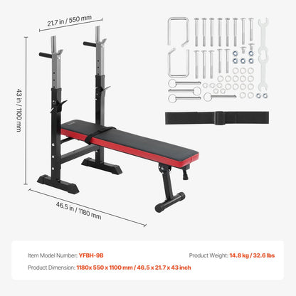 Adjustable Home Gym Weight Bench with Squat Rack and Pull-Up Handles