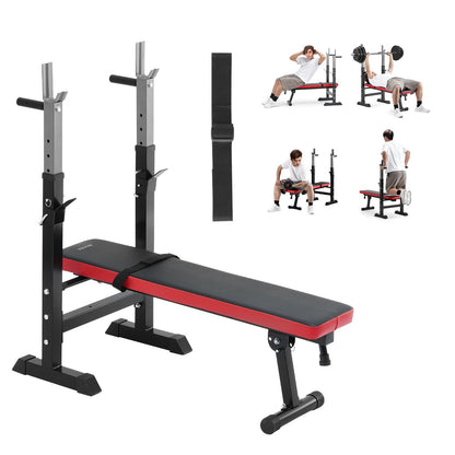 Adjustable Home Gym Weight Bench with Squat Rack and Pull-Up Handles