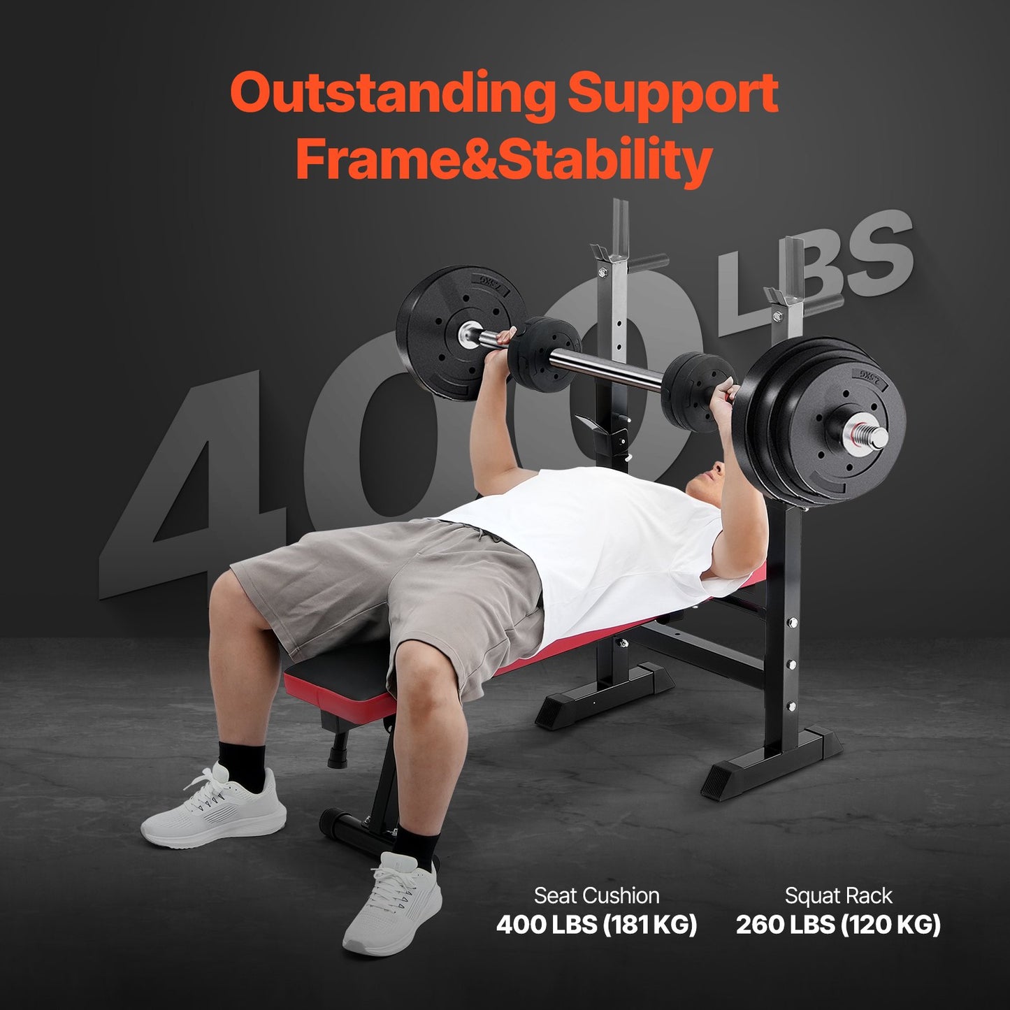 Weight Bench, Adjustable Weight Bench for Full Body Workout, 400lbs Exercise Sit up Bench for Home Gym Strength Training, Weight Bench Press with Quick Folding and Fast Adjustment