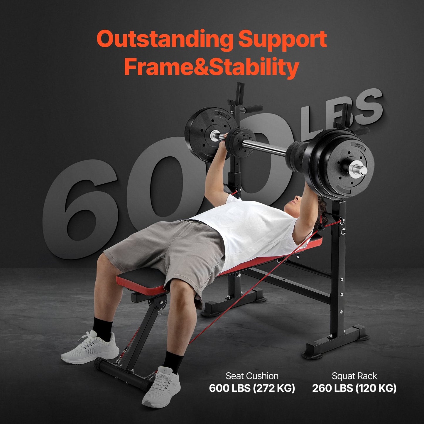 6-in-1 Weight Bench Set, 600lbs Adjustable Workout Bench Press, Exercise Sit up Bench for Home Gym Strength Training, Quick Folding Incline Decline Flat Bench