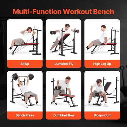 6-in-1 Weight Bench Set, 600lbs Adjustable Workout Bench Press, Exercise Sit up Bench for Home Gym Strength Training, Quick Folding Incline Decline Flat Bench