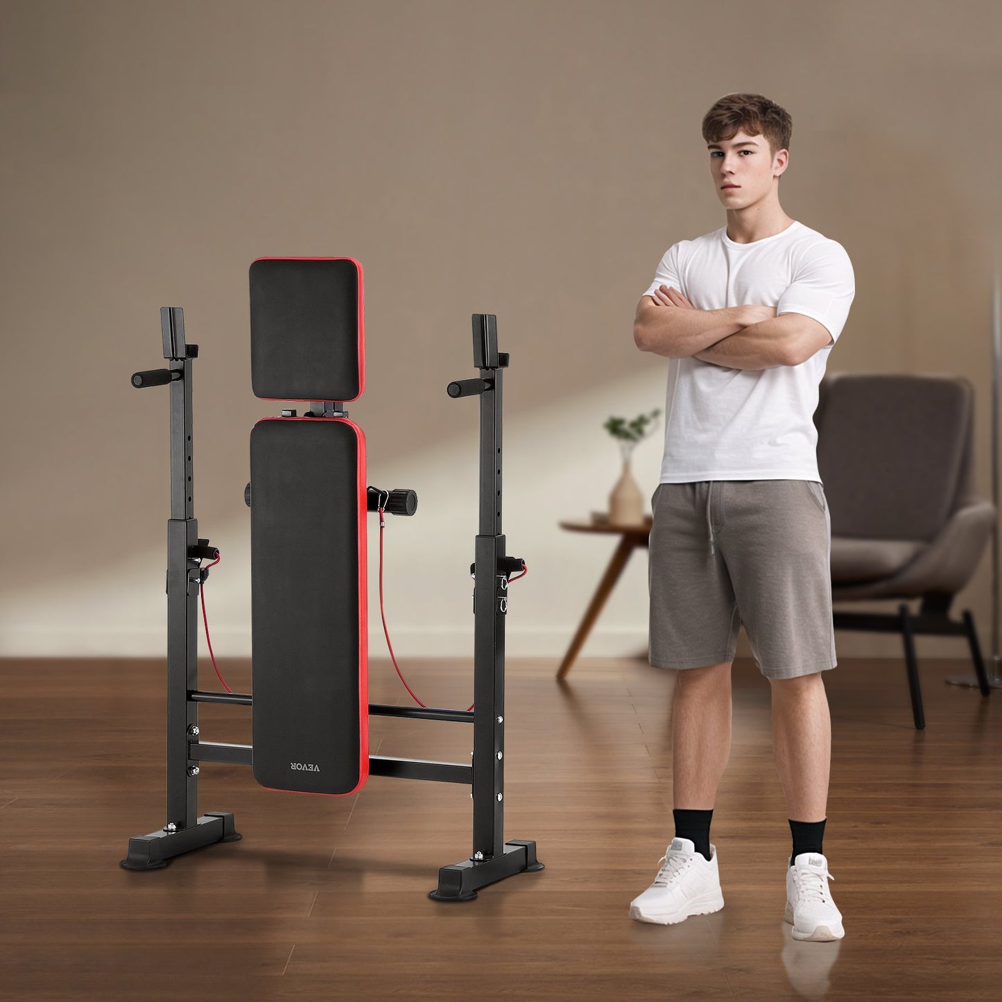 6-in-1 Weight Bench Set, 600lbs Adjustable Workout Bench Press, Exercise Sit up Bench for Home Gym Strength Training, Quick Folding Incline Decline Flat Bench