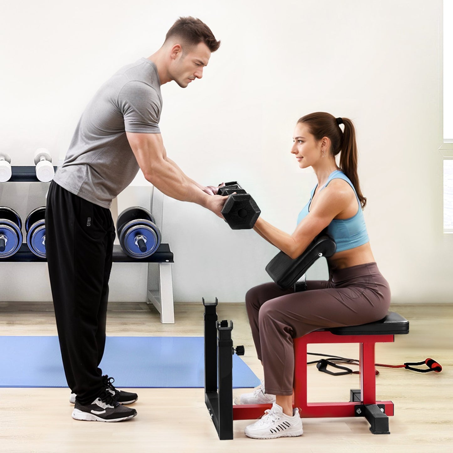 Weight Bench with Leg Extension, Strength Training Benches, Max load 440 LBS Home Gym Bench Fitness Equipment, Seated Arm Isolated Barbell Dumbbell Bicep Station, Workout Bench for Home Gym
