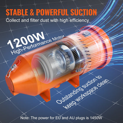 High-Power 1450W Dust Collector with 1.8 Gallon Capacity and Durable Steel Build