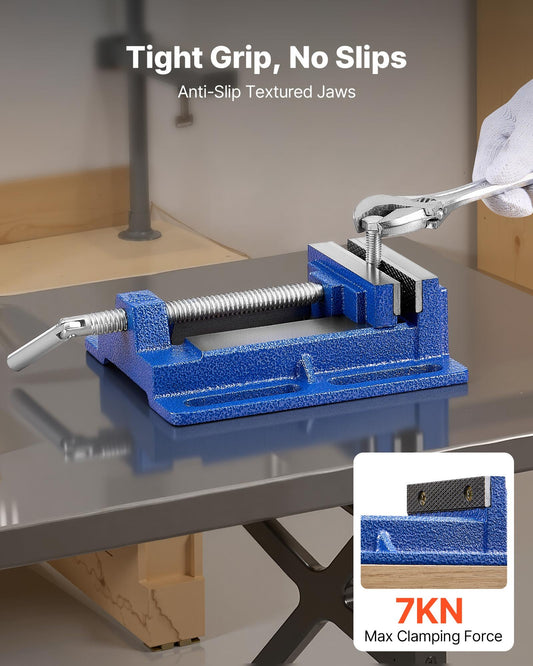 Drill Press Vise, 6 Inch Jaw Width, Portable Bench Vise, Slotted Base for Easy Installation, Durable Cast Iron Construction, Workbench Vice, for Woodworking, Metalworking, Drilling, and Cutting