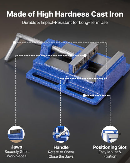 Drill Press Vise, 6 Inch Jaw Width, Portable Bench Vise, Slotted Base for Easy Installation, Durable Cast Iron Construction, Workbench Vice, for Woodworking, Metalworking, Drilling, and Cutting