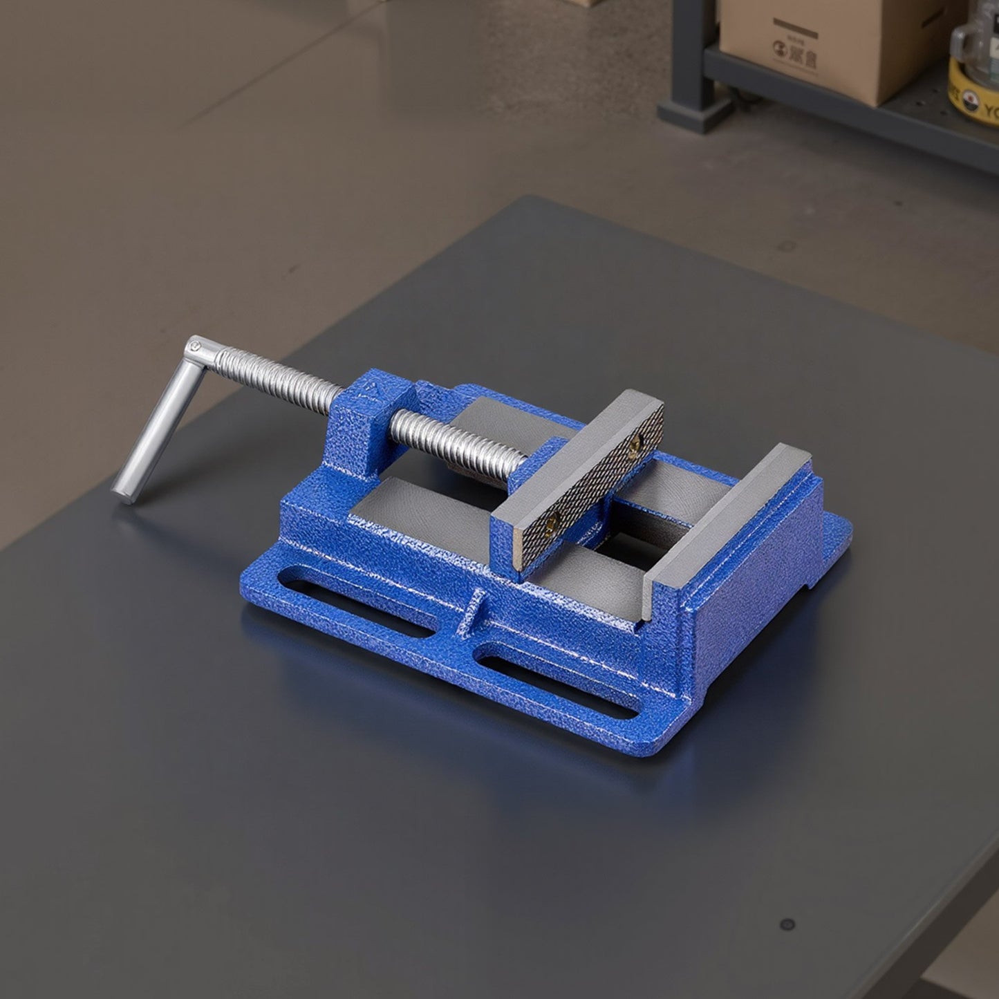 Drill Press Vise, 6 Inch Jaw Width, Portable Bench Vise, Slotted Base for Easy Installation, Durable Cast Iron Construction, Workbench Vice, for Woodworking, Metalworking, Drilling, and Cutting