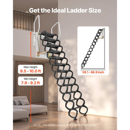 VEVOR Attic Ladder Wall-Mounted 660LBS/299.4KG Capacity for 9.5-10 ft Ceilings