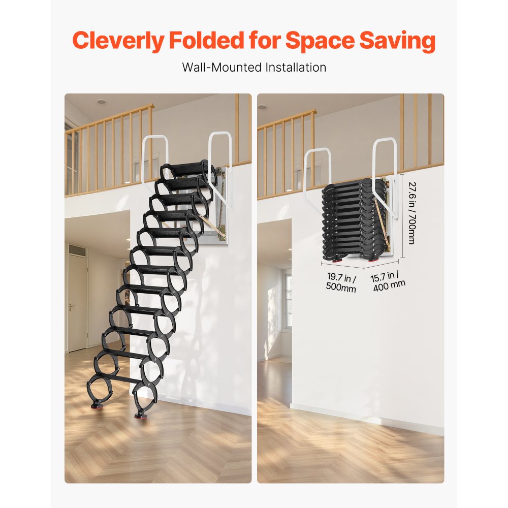 VEVOR Attic Ladder Wall-Mounted 660LBS/299.4KG Capacity for 9.5-10 ft Ceilings
