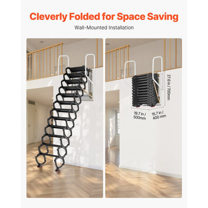 VEVOR Attic Ladder Wall-Mounted 660LBS/299.4KG Capacity for 9.5-10 ft Ceilings