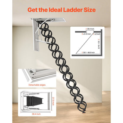 VEVOR Steel Attic Ladder Ceiling-Mounted Attic Stairs for 8.5-9.4 ft Ceilings